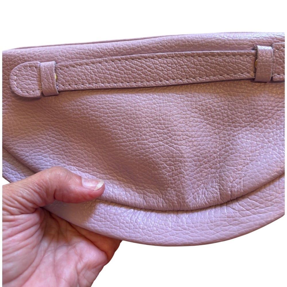 Genuine Leather Made in Italy Sling Crossbody Bag Mauve Pink Pebbled Minimalist - Picture 4 of 5